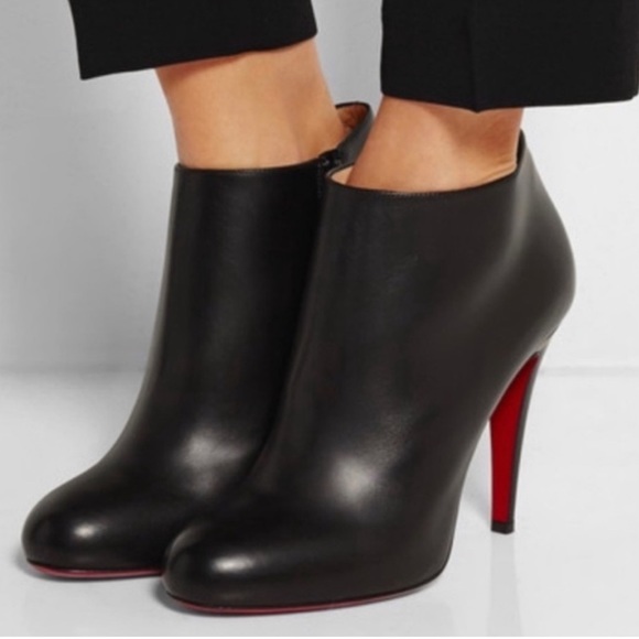 Christian Louboutin Shoes - Christian Louboutin Black Leather Heeled Ankle Boots Booties 37 Rubber Sole